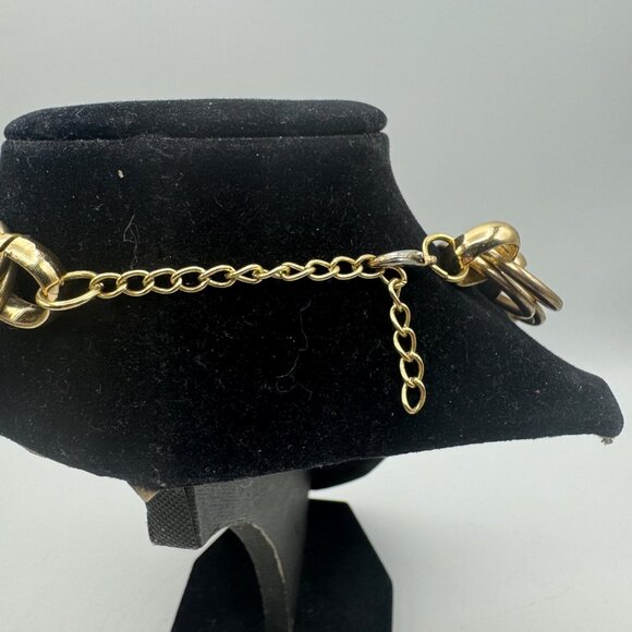 Gold Tone Chunky Circular Link Necklace Adjustable Clasp Lightweight - Picture 4 of 4